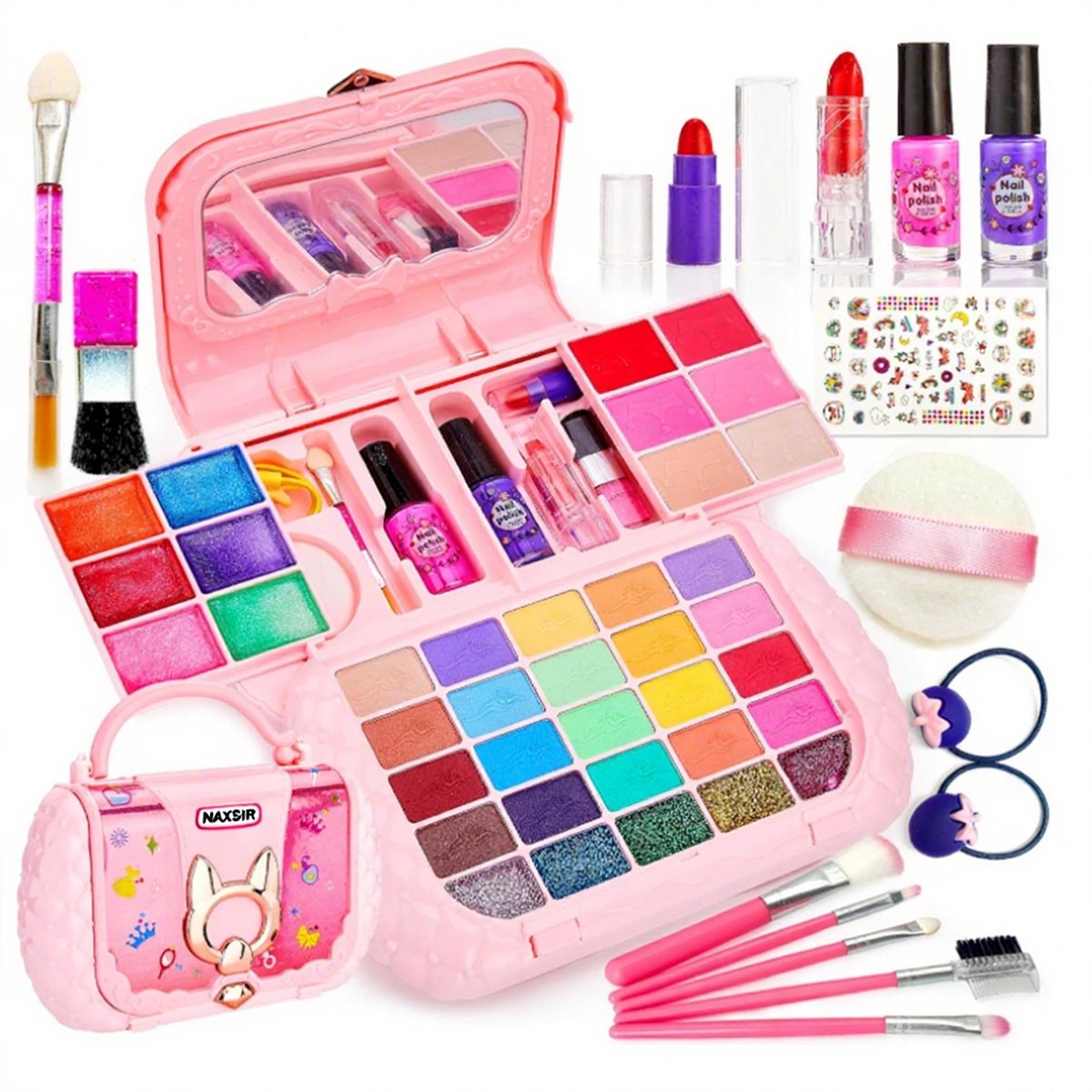 NAXSIR Kids Make-up Kit - 53 Delige Speelgoed Make-up Koffer voor Meisjes 3-12 Jaar | Veilige & Wasbare Cosmetica | Ideaal voor Verkleedpartijen, Carnaval & Cadeau